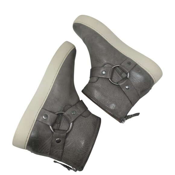 Frye Lena Harness Grey Distressed Leather Platform Bootie 8.5 Equestrian Comfort - Picture 8 of 13